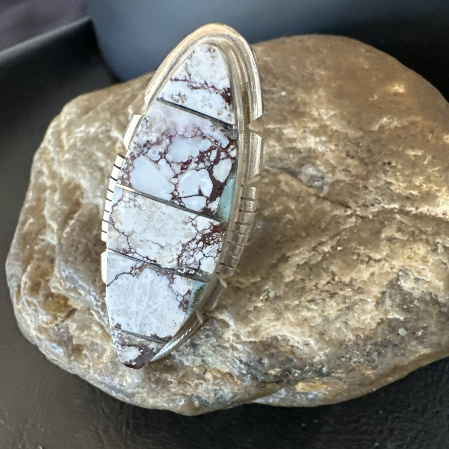 Mens Womens Wild Horse Turquoise Inlay Navajo Sterling Silver Ring Sz 7 19109