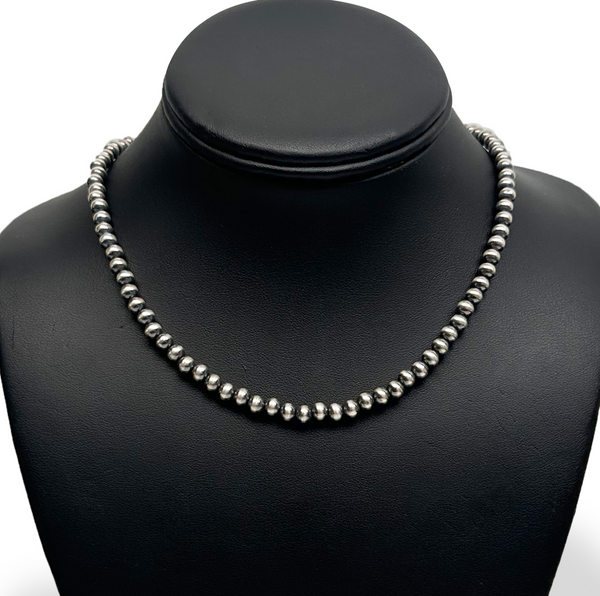 6mm Navajo Pearls 16"Hook Eye Cone Necklace | Sterling Silver | Authentic Native American Handmade