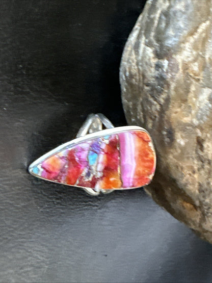 Blue Turquoise Spiny Oyster Southwestern Sterling Silver Ring Size 8.5 18545