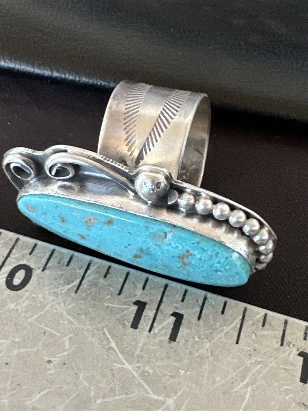Navajo Sterling Silver Blue Turquoise Stamped Ring Size 11 18771