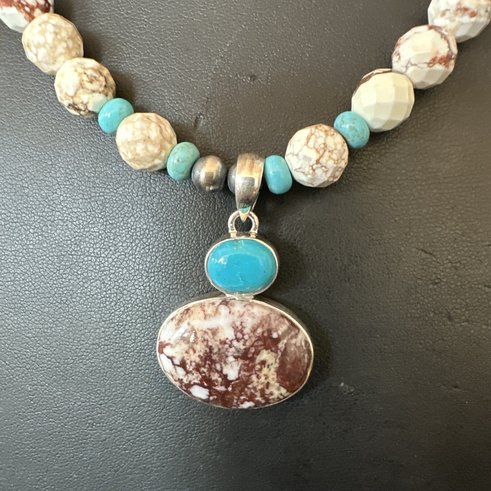 Mens Women Navajo Sterling Silver Wild Horse Turquoise Necklace Pendant 20”18323