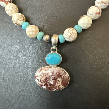 Mens Women Navajo Sterling Silver Wild Horse Turquoise Necklace Pendant 20”18323