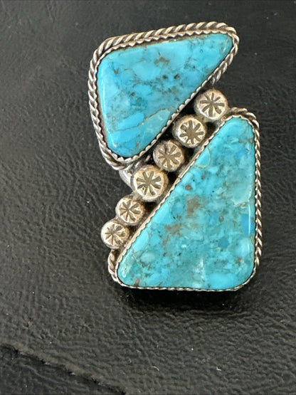Navajo Blue Turquoise Ring MultiStone Cluster Sz 8 19802