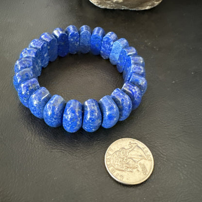 Mens Womens Blue Lapis Lazuli Stretch Bead Bracelet 7” 18861
