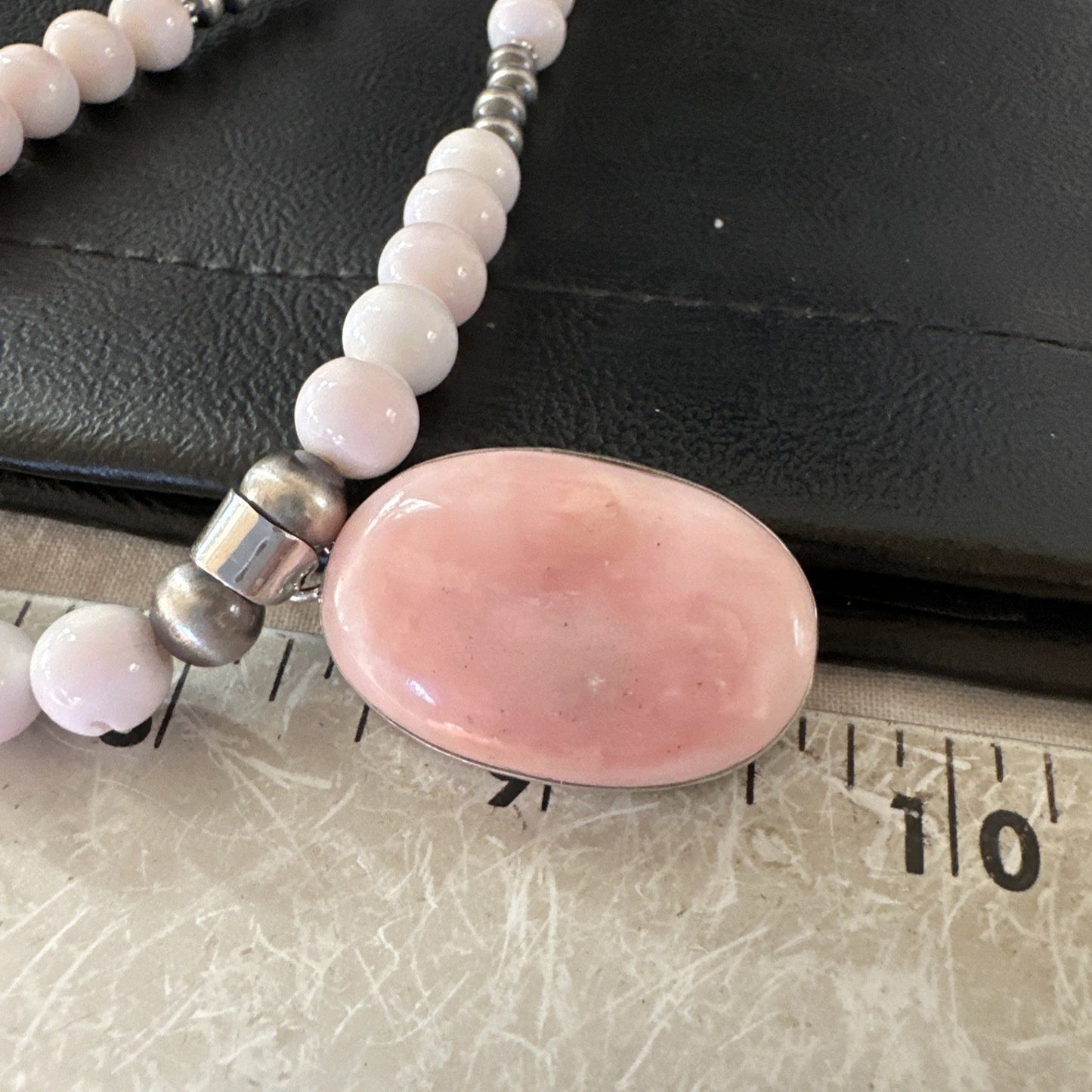 Southwestern Sterling Silver Pink Queen Conch Bead Necklace Pendant 20" 19580