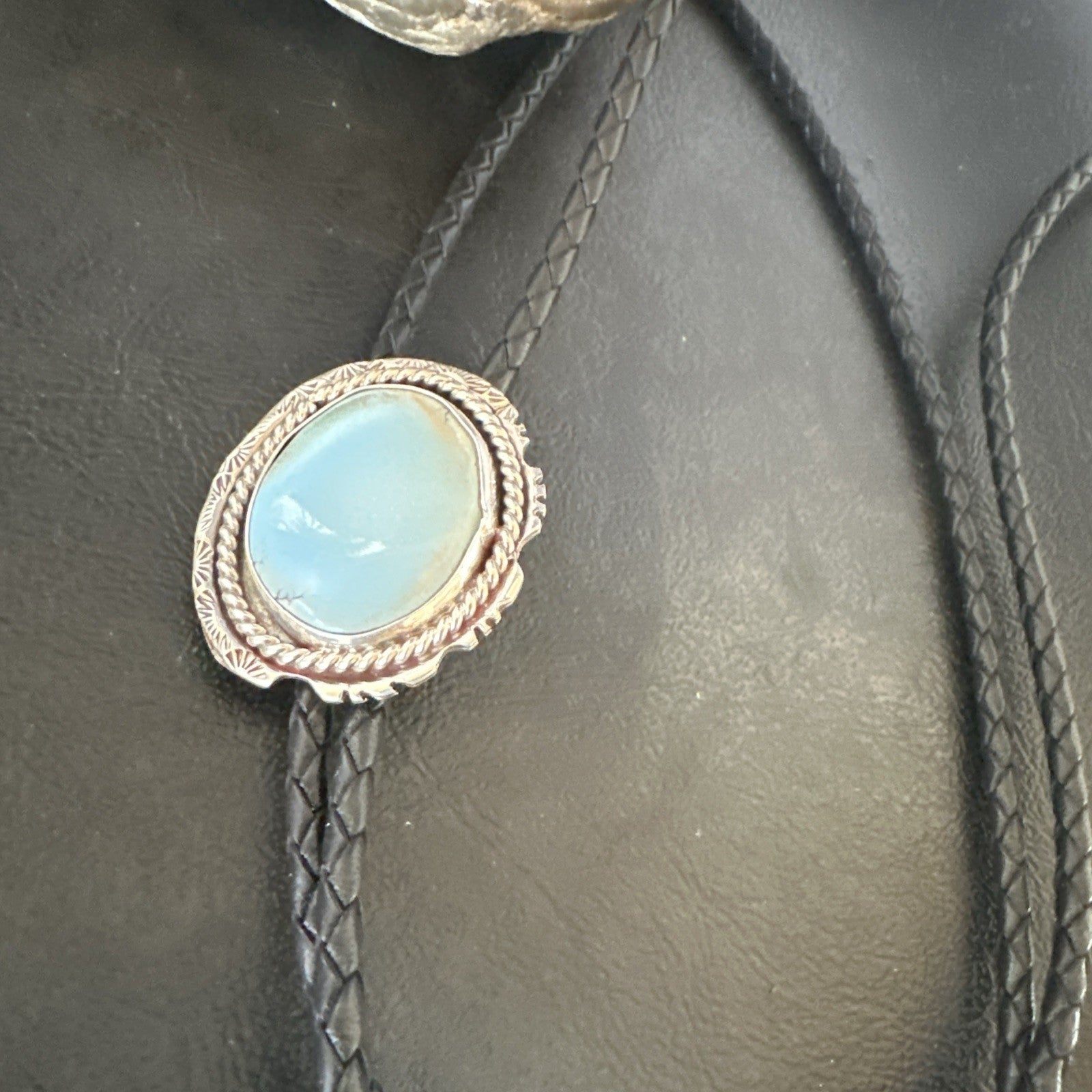 Mens Blue Dry Creek Turquoise Navajo Sterling Silver Bolo Tie 19054