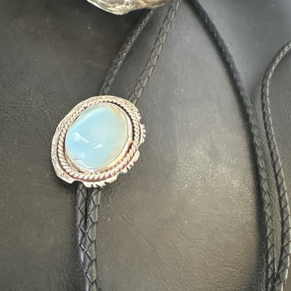 Mens Blue Dry Creek Turquoise Navajo Sterling Silver Bolo Tie 19054