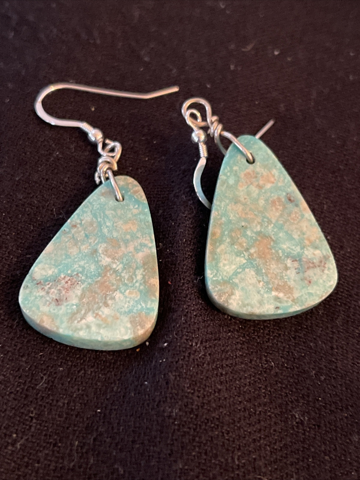 Turquoise Slab Navajo Sterling Silver Dangle Earrings 01350