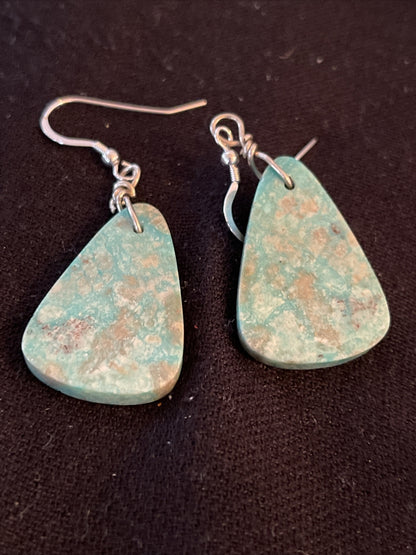 Turquoise Slab Navajo Sterling Silver Dangle Earrings 01350