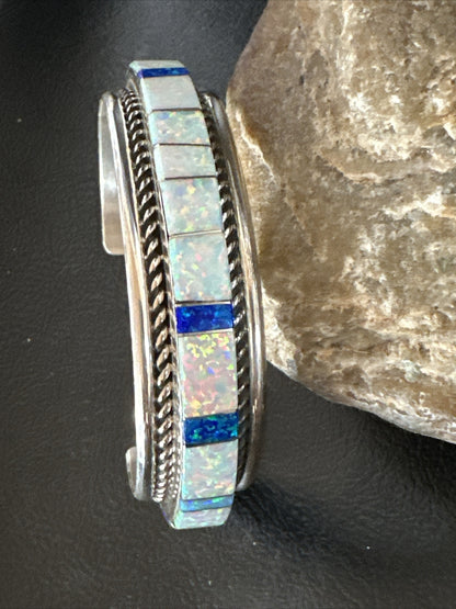 Blue Lapis Opal Zuni Sterling Silver Cuff Inlay Bracelet 17956