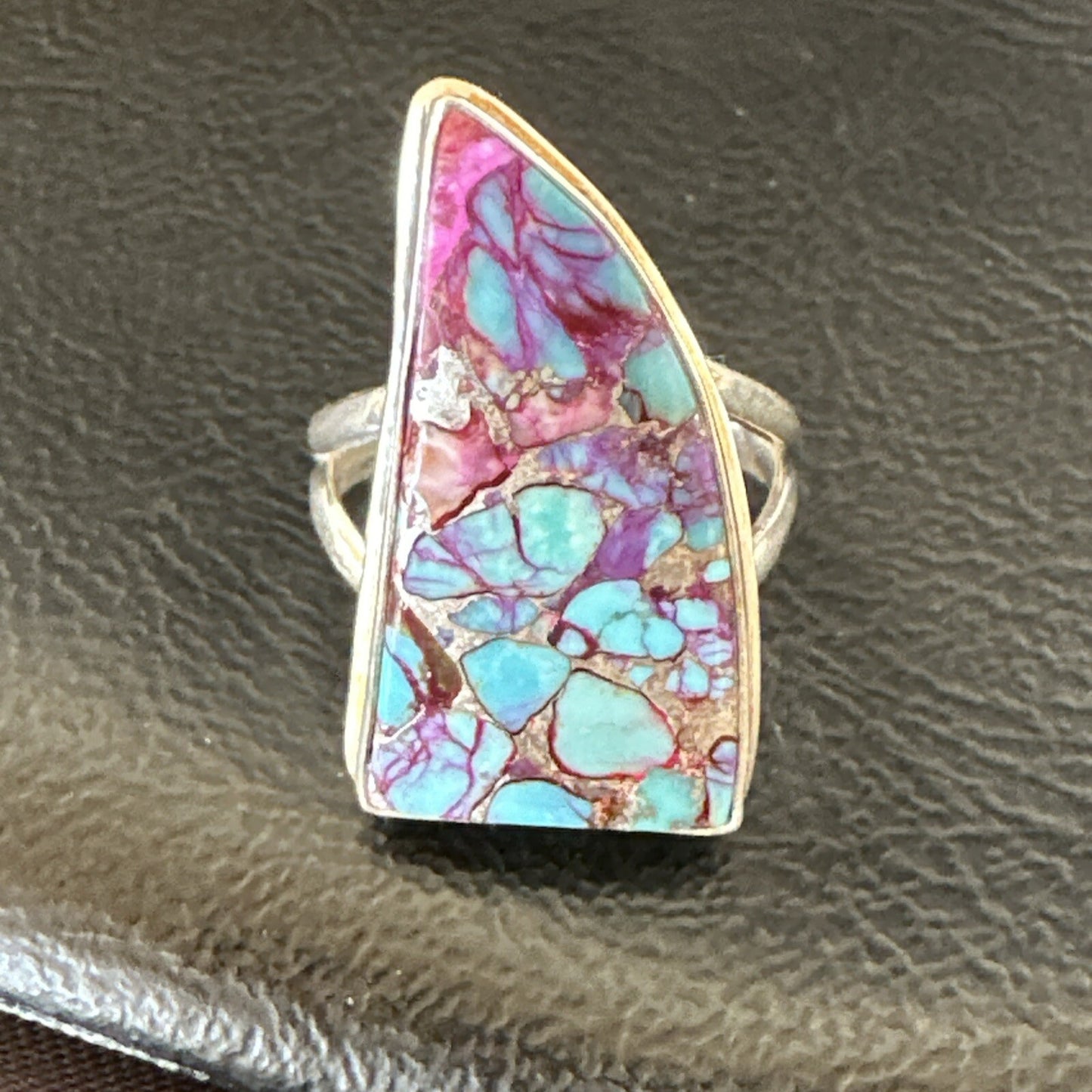 Blue Turquoise Spiny Oyster Navajo Sterling Silver Ring Size 7 18231
