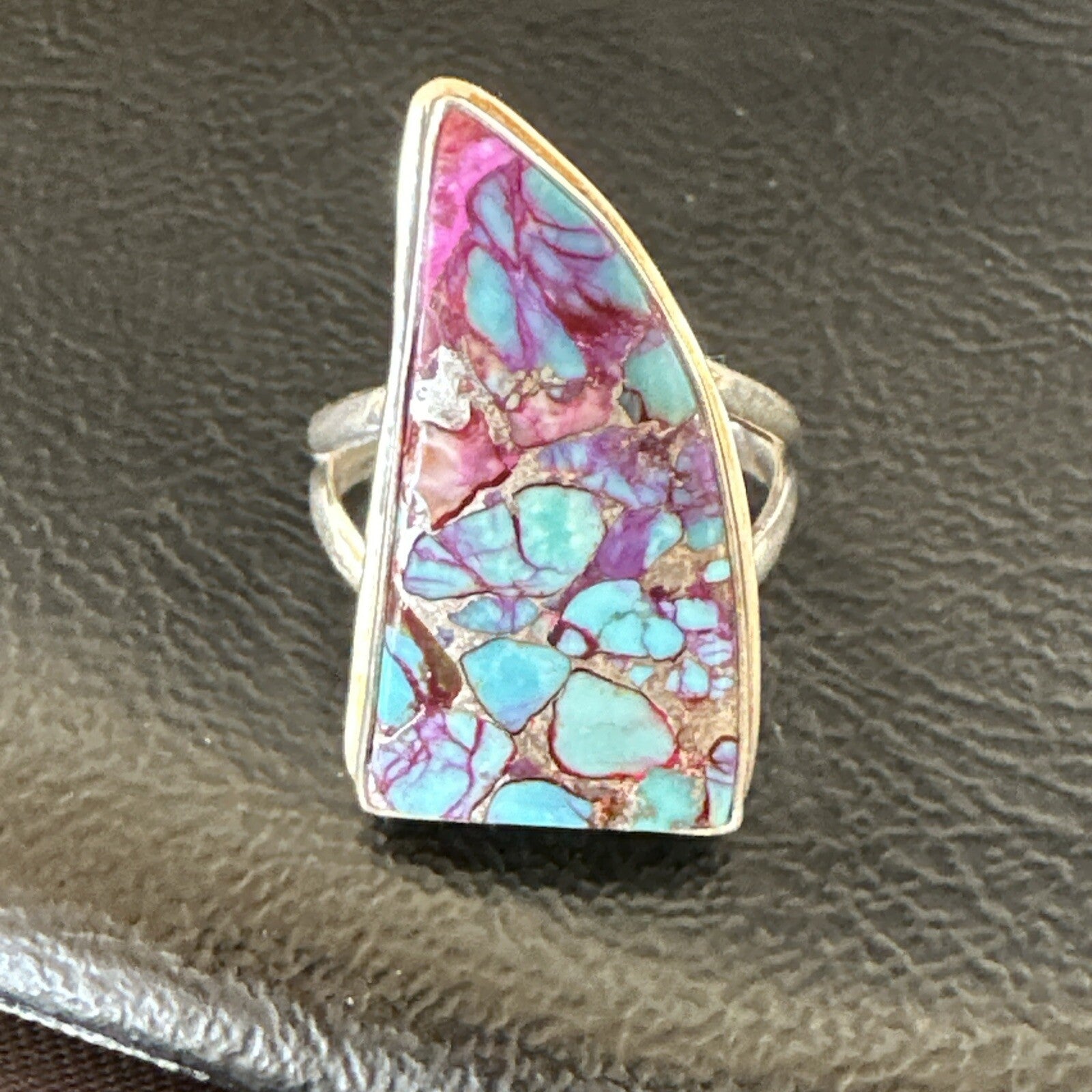 Blue Turquoise Spiny Oyster Navajo Sterling Silver Ring Size 7 18231