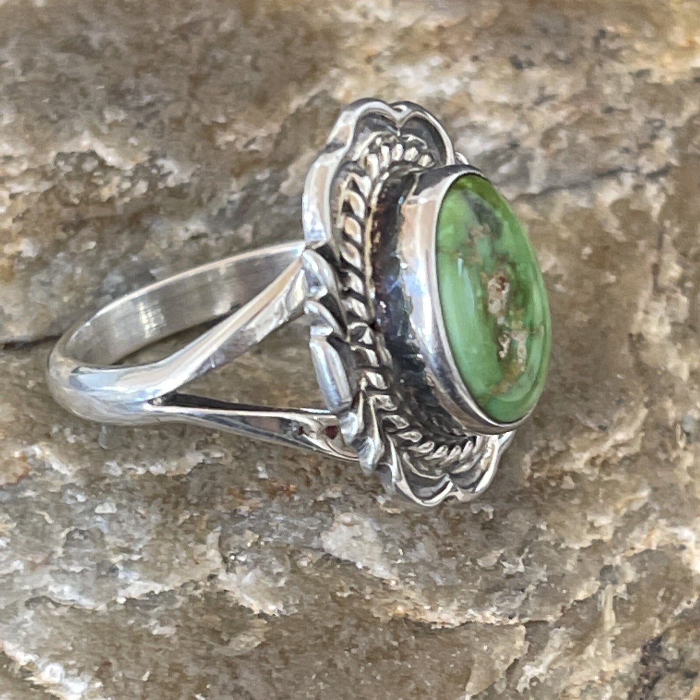 Green Gaspiete Navajo Sterling Silver Ring Size 8.5 11357