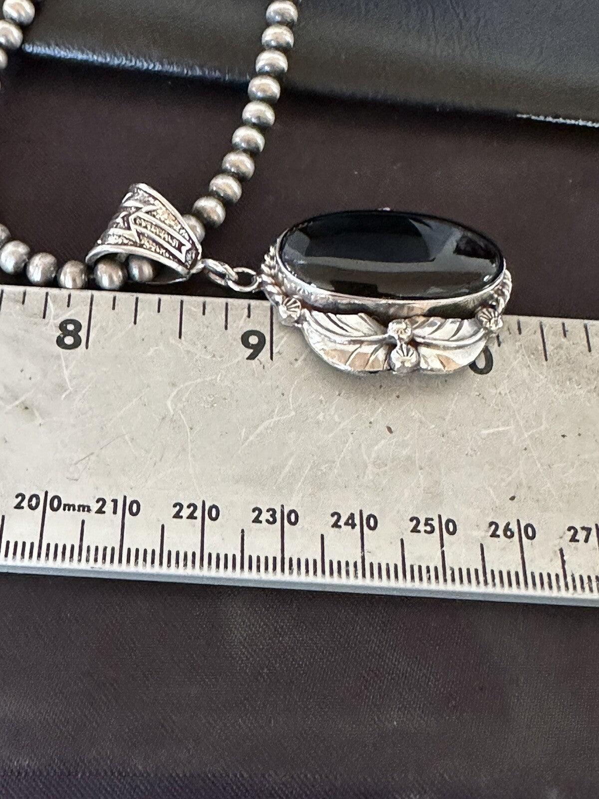 Mens Womens Black Onyx Pendant Navajo Sterling Silver Beads Necklace 18314