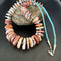Orange Spiny Oyster Turquoise Navajo Pearls Necklace 25" | Sterling Silver | Authentic Native American Handmade | 18066