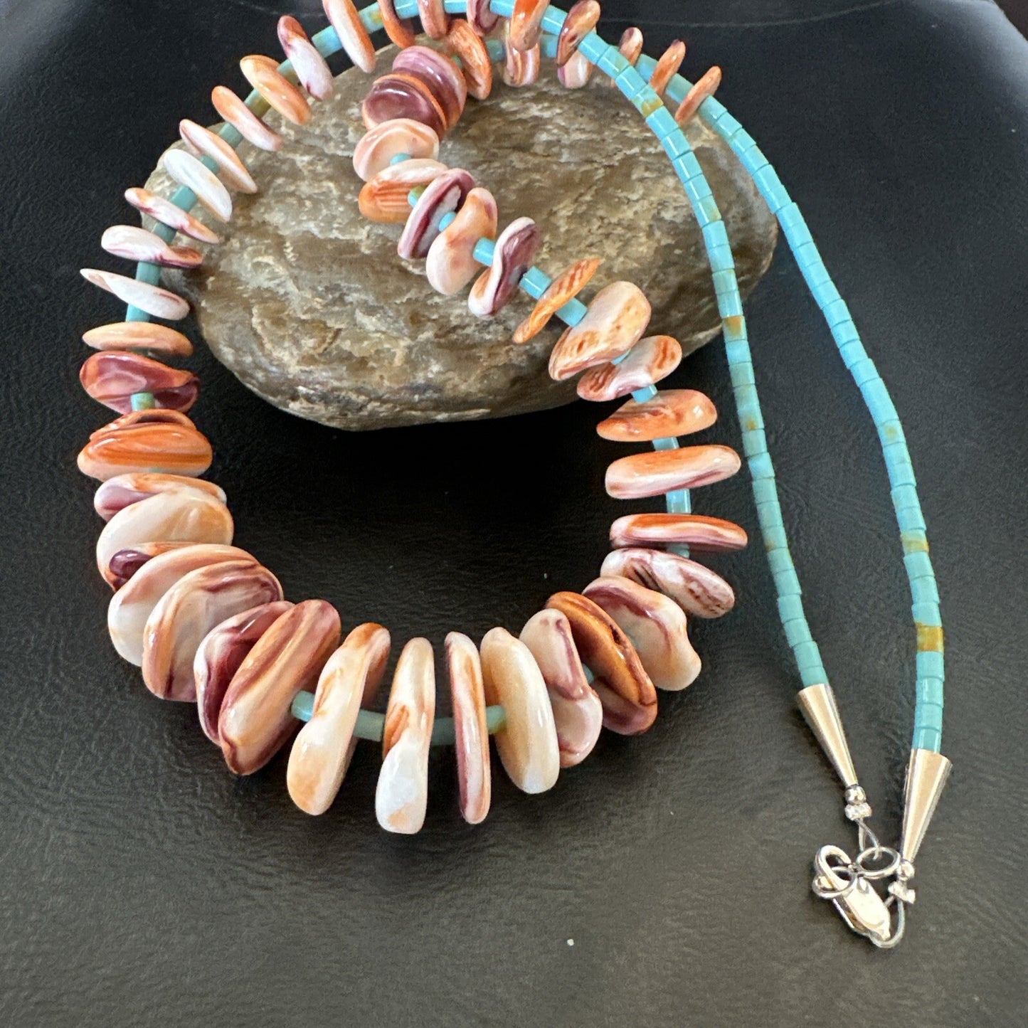 Orange Spiny Oyster Turquoise Navajo Pearls Sterling Silver Necklace 25" 18066