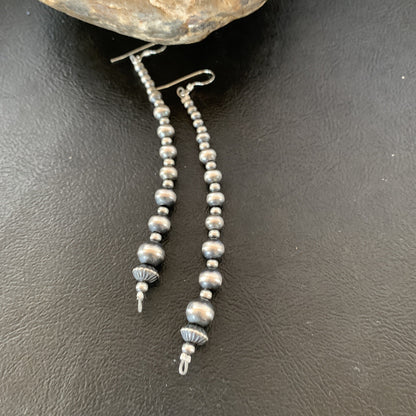 Navajo Sterling Silver Beads Earrings 3.5” 1698