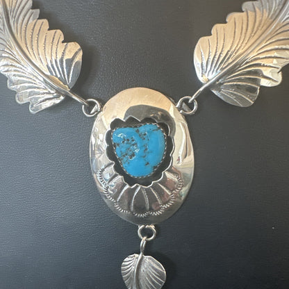 Blue Kingman Turquoise Navajo Sterling Silver Necklace Pendant 18576