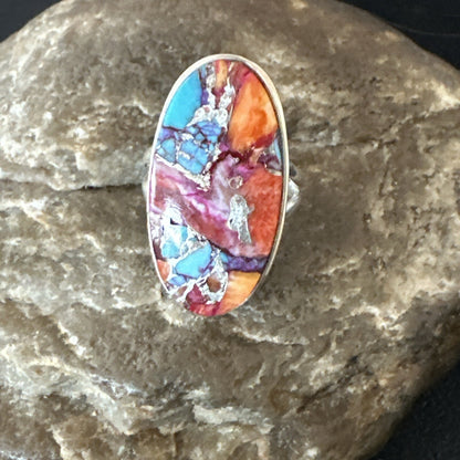 Blue Turquoise Spiny Oyster Southwestern Sterling Silver Ring Size 6 18514