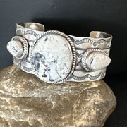 Men's Women's White Buffalo Turquoise Navajo Cuff Bracelet | Sterling Silver | Authentic Native American Handmade | 17861