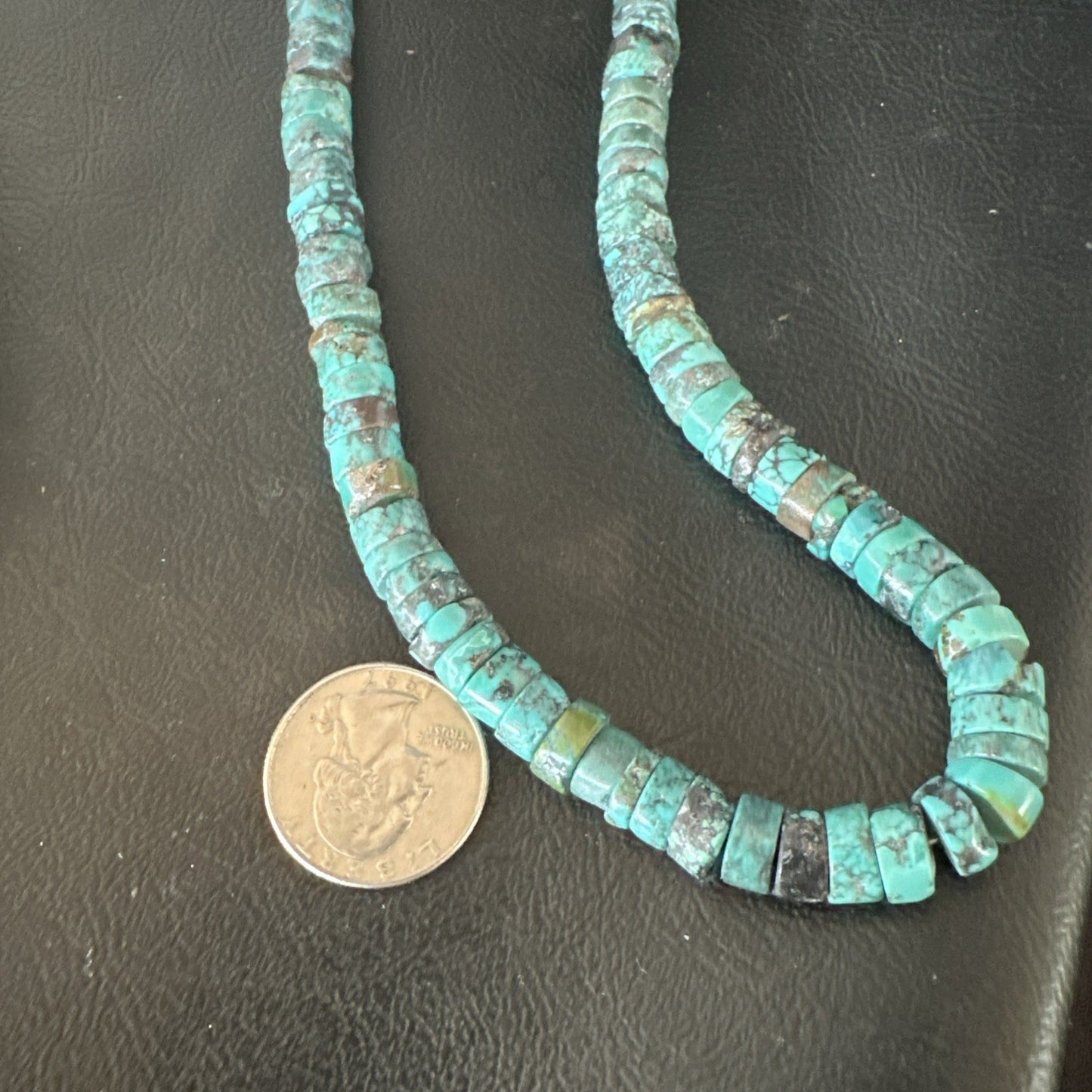 Navajo Turquoise 8mm Heishi Sterling Silver Bead Necklace 24" 19035