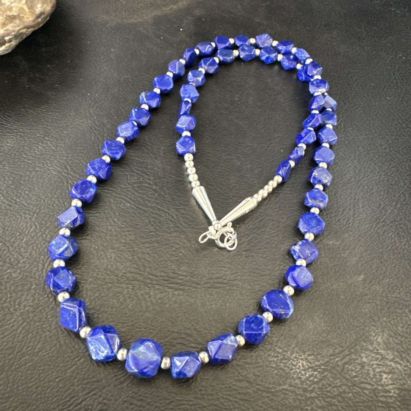 Mens Womens Lapis Lazuli Navajo Sterling Silver 24” Necklace 17749