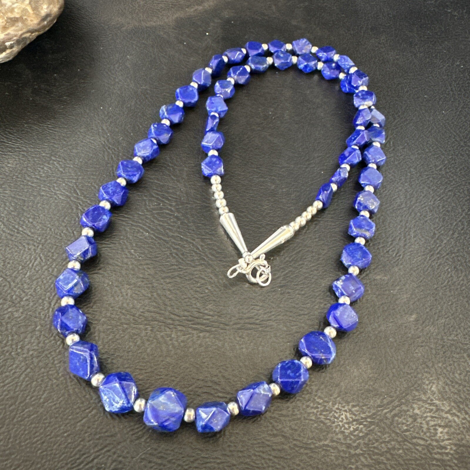 Mens Womens Lapis Lazuli Navajo Sterling Silver 24” Necklace 17749