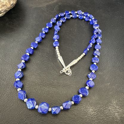 Mens Womens Lapis Lazuli Navajo Sterling Silver 24” Necklace 17749