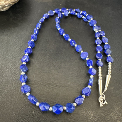 Mens Womens Lapis Lazuli Navajo Sterling Silver 24” Necklace 17749