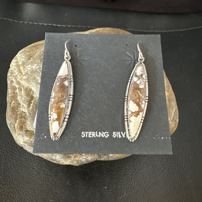 Native American Navajo Sterling Silver Wild Horse Turquoise Earrings 01377