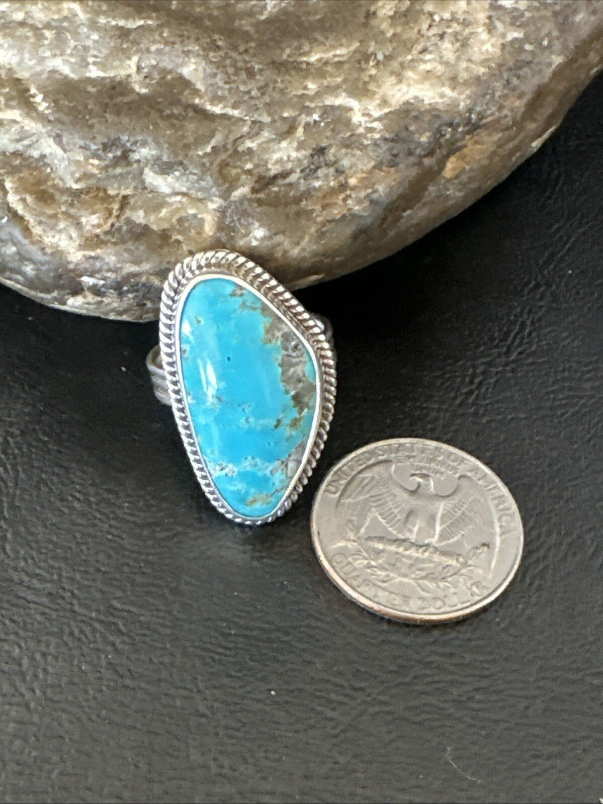 Blue Turquoise #8 Navajo Sterling Silver  Ring Size 9 18829