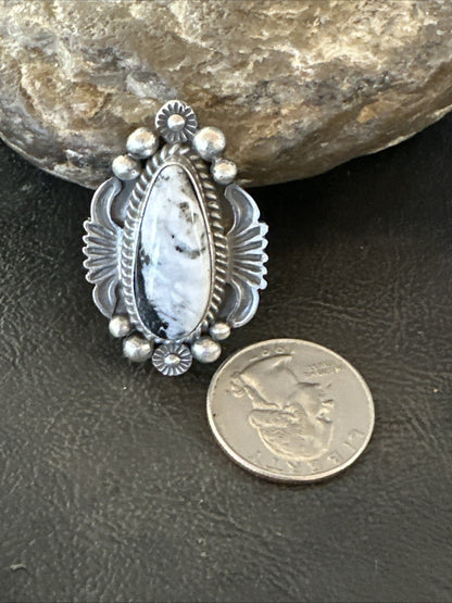 White Buffalo Turquoise Navajo Sterling Silver Ring Size 6 18624