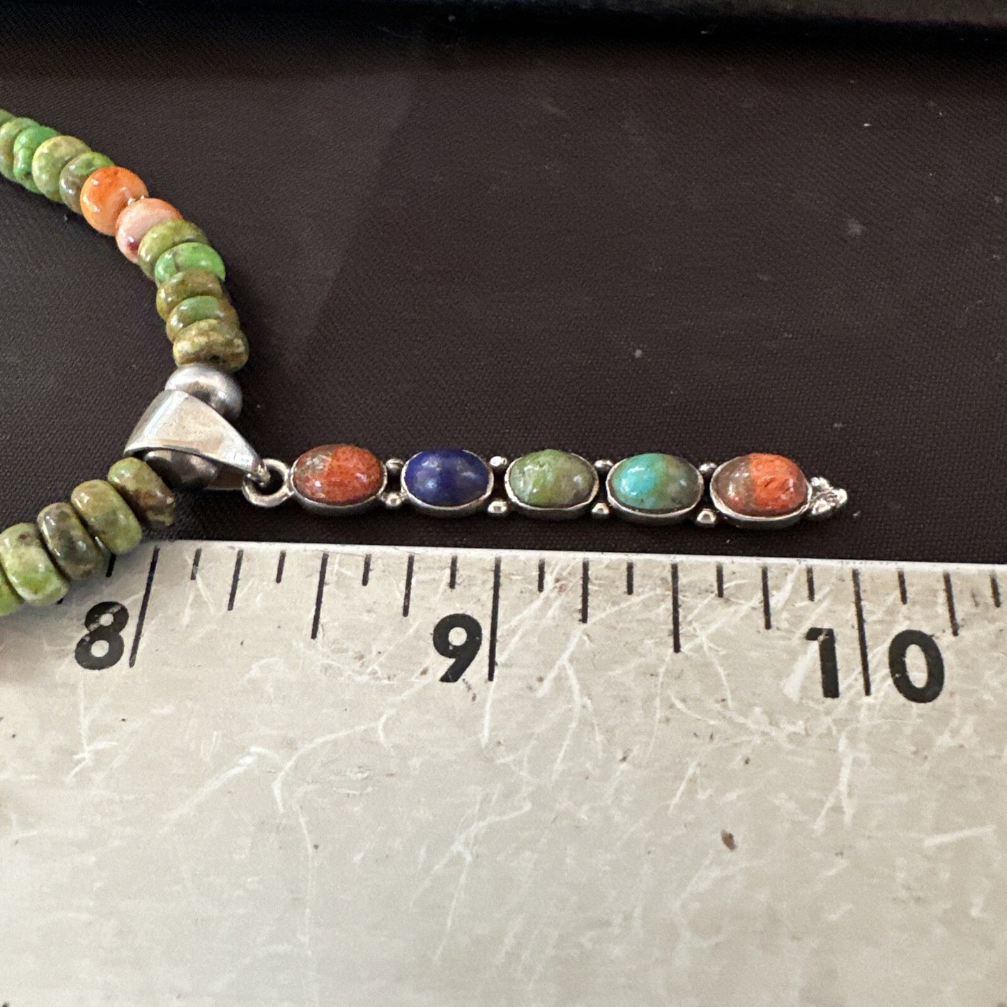 Feather Multicolor Turquoise Pendant Navajo Sterling Silver Necklace 18733