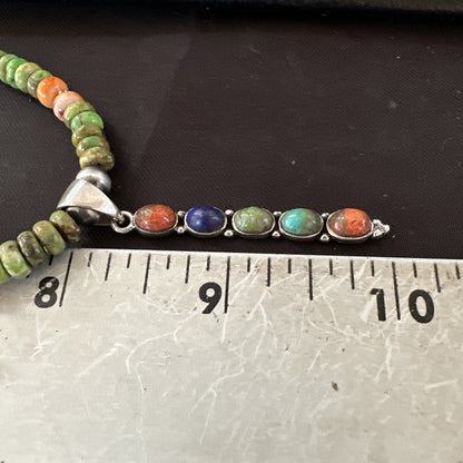 Feather Multicolor Turquoise Pendant Navajo Sterling Silver Necklace 18733