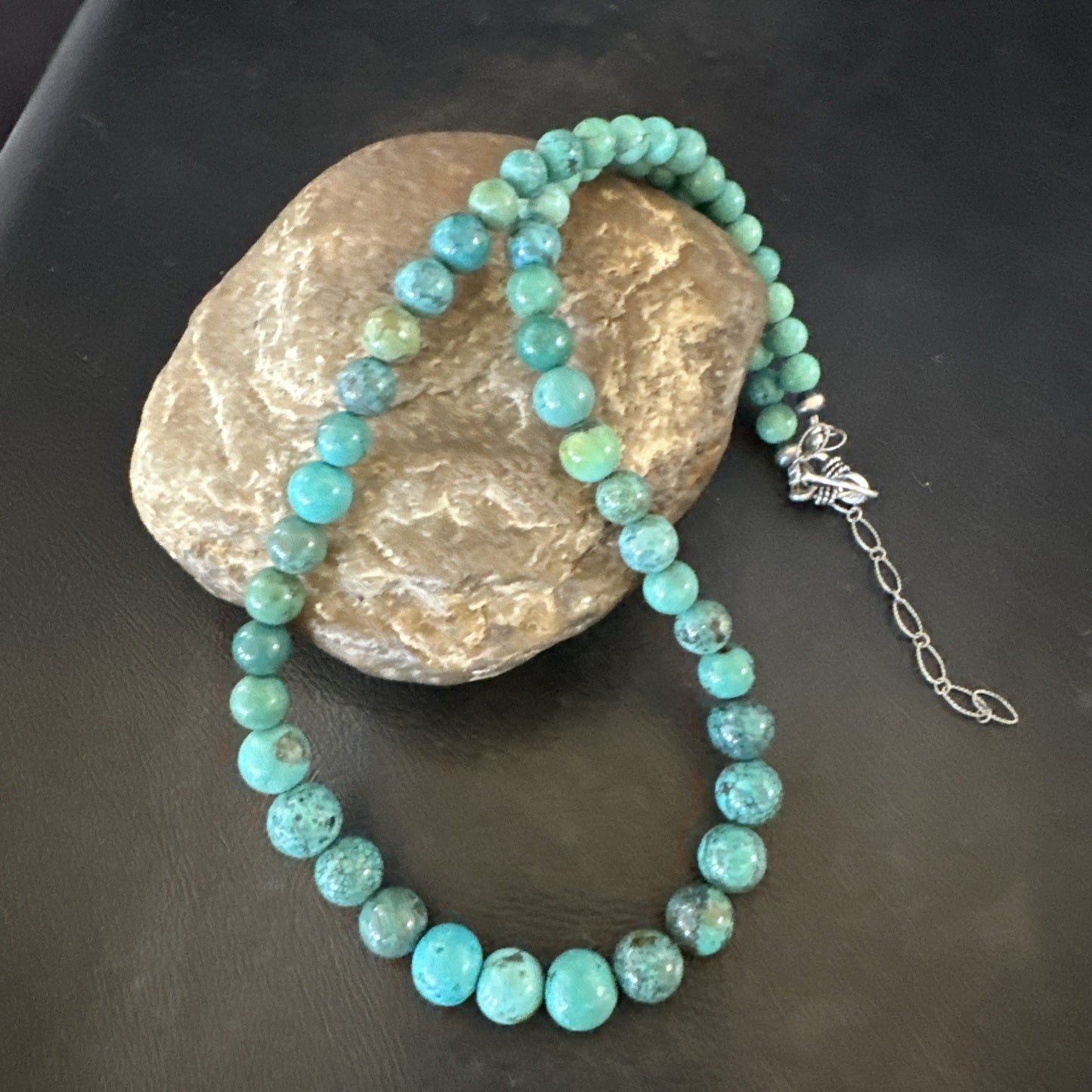 Native Spiderweb Turquoise Bead Navajo Sterling Silver Necklace 18” 19157