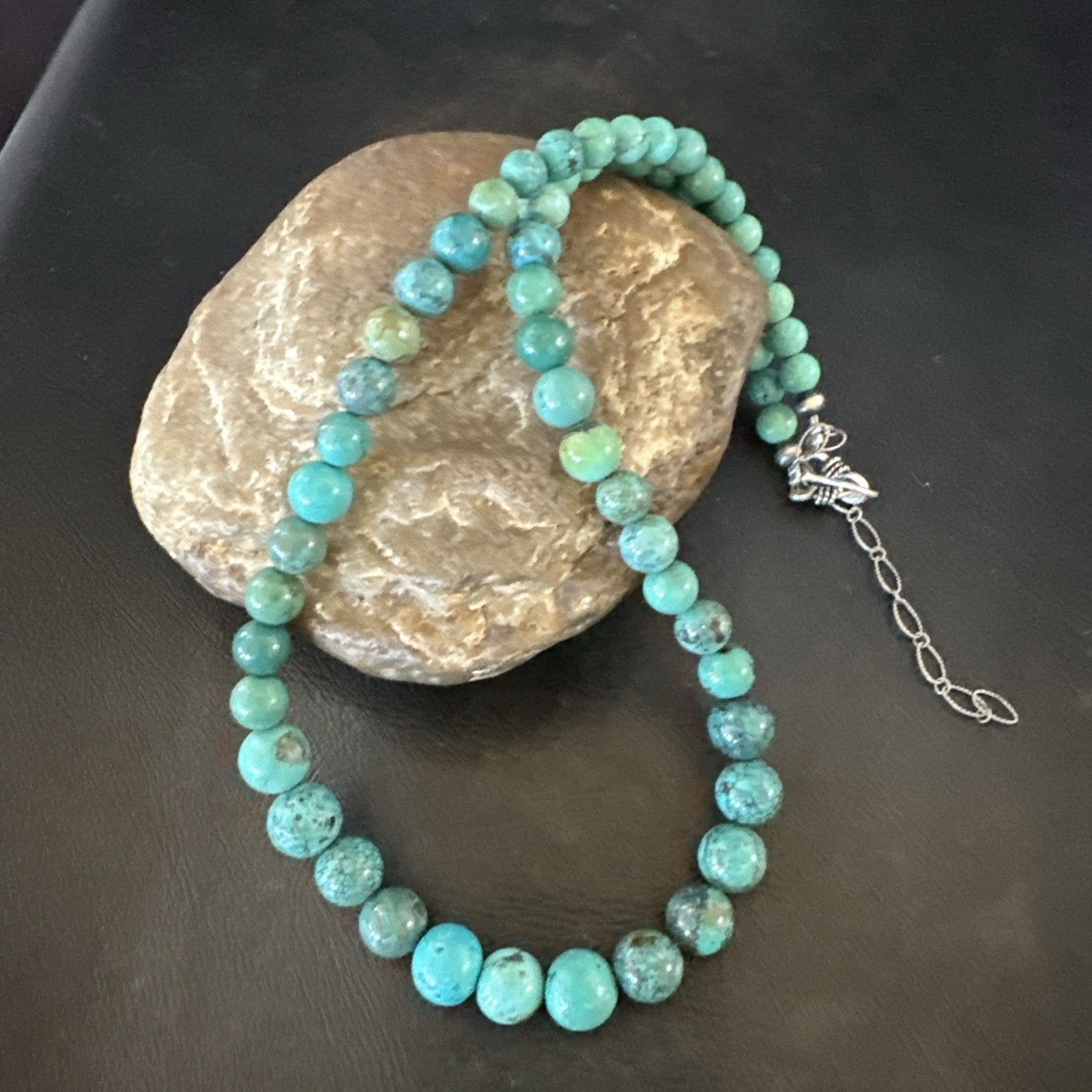 Native Spiderweb Turquoise Bead Navajo Sterling Silver Necklace 18” 19157