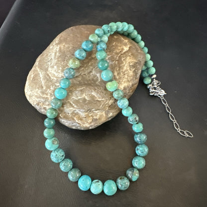 Native Spiderweb Turquoise Bead Navajo Sterling Silver Necklace 18” 19157