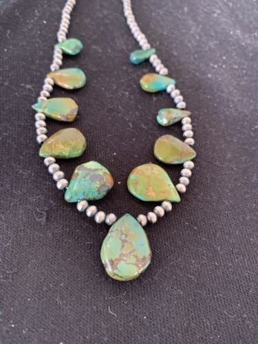 Navajo Pearls Necklace Sterling Silver & Royston Turquoise 483