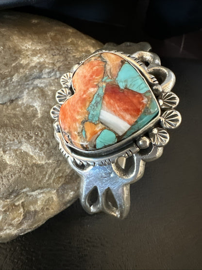 WoMens Tufa Heart Spiny Turquoise Navajo Silver Cuff Bracelet 7.6” 19457