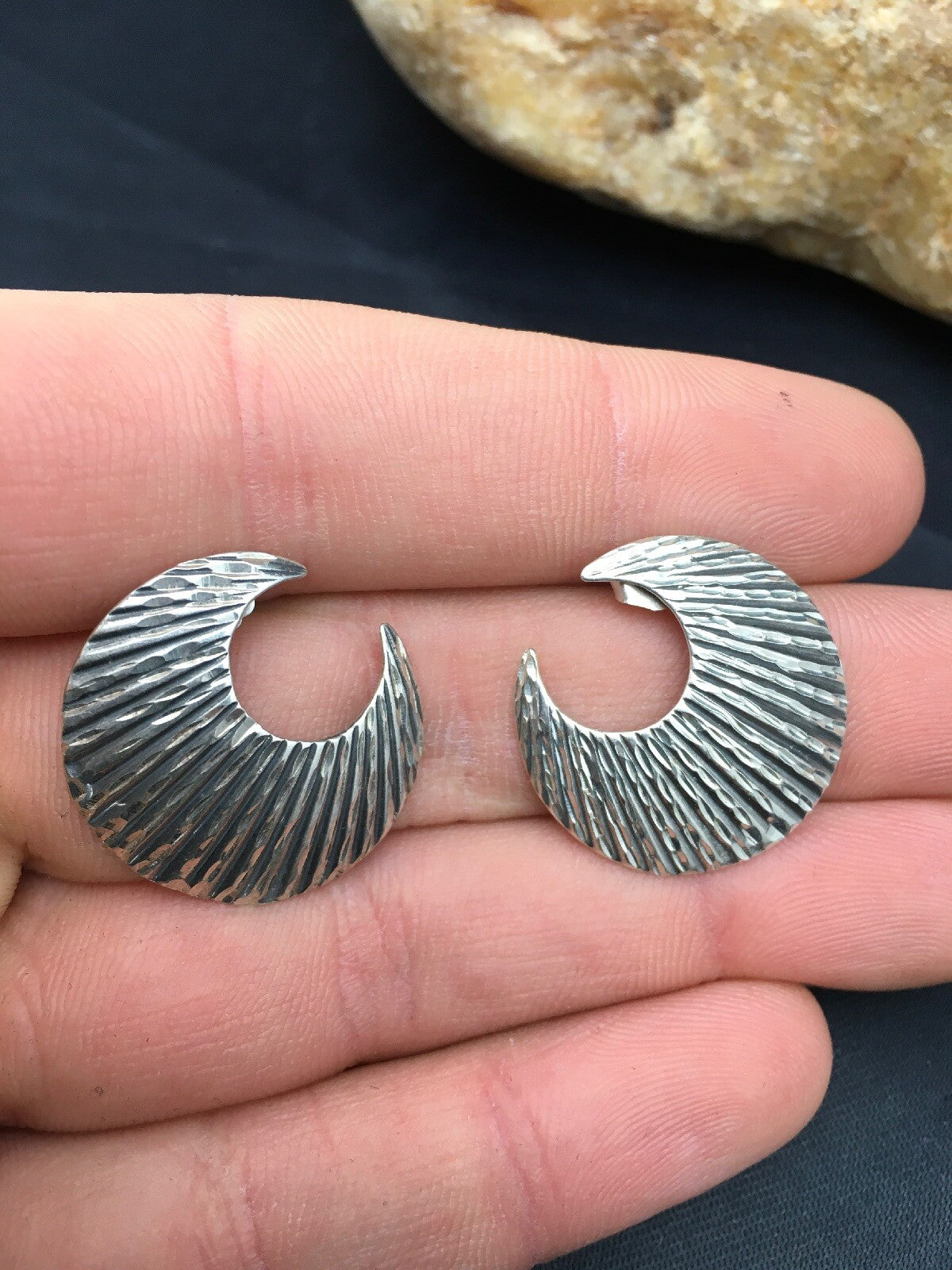 Crescent Indian Navajo Sterling Silver Stud Earrings 1" 04487