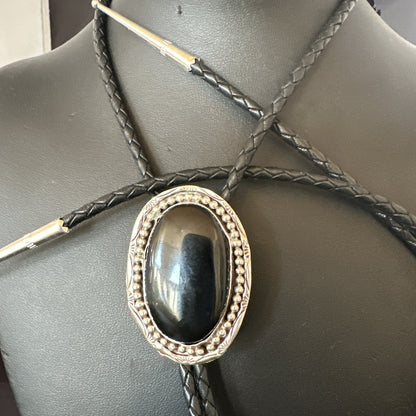 Mens Black Onyx Navajo Sterling Silver Bolo Tie 19053