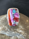 Blue Turquoise Spiny Oyster Southwestern Ring Size 8 | Sterling Silver | Authentic Native American Handmade | 18487