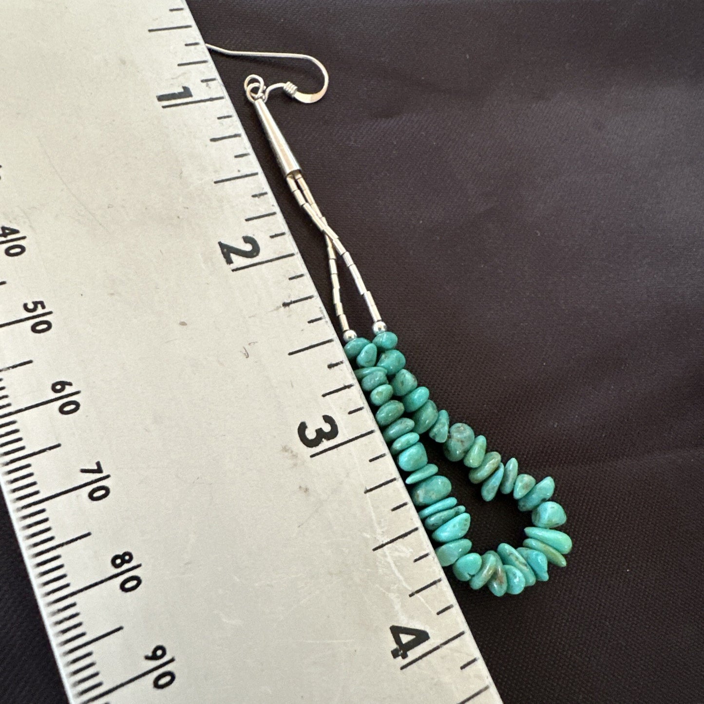 Long Blue Turquoise Nugget Bead Sterling Silver Beads Navajo Earrings 3” 18096