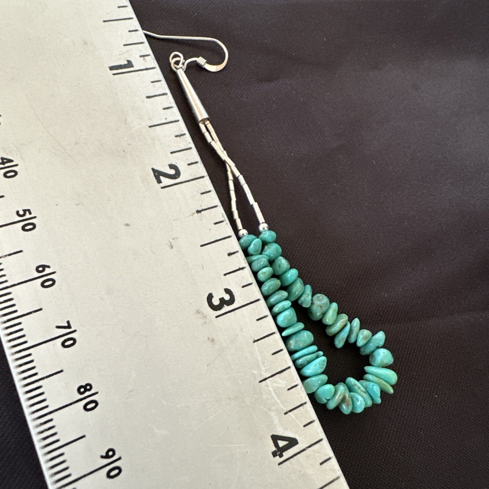 Long Blue Turquoise Nugget Bead Sterling Silver Beads Navajo Earrings 3” 18096