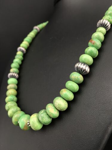 Authentic Navajo Green Kingman Turquoise Sterling Silver Necklace 20” 1290