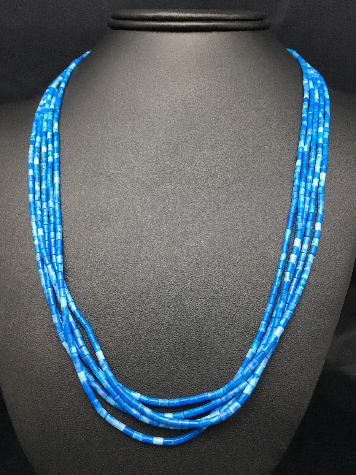 Navajo Denim Lapis 5S Sterling Silver Tube Heishi Bead Necklace 19” 3419