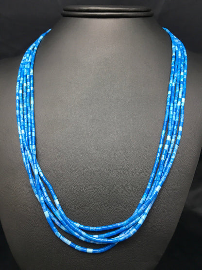 Navajo Denim Lapis 5S Sterling Silver Tube Heishi Bead Necklace 19” 3419
