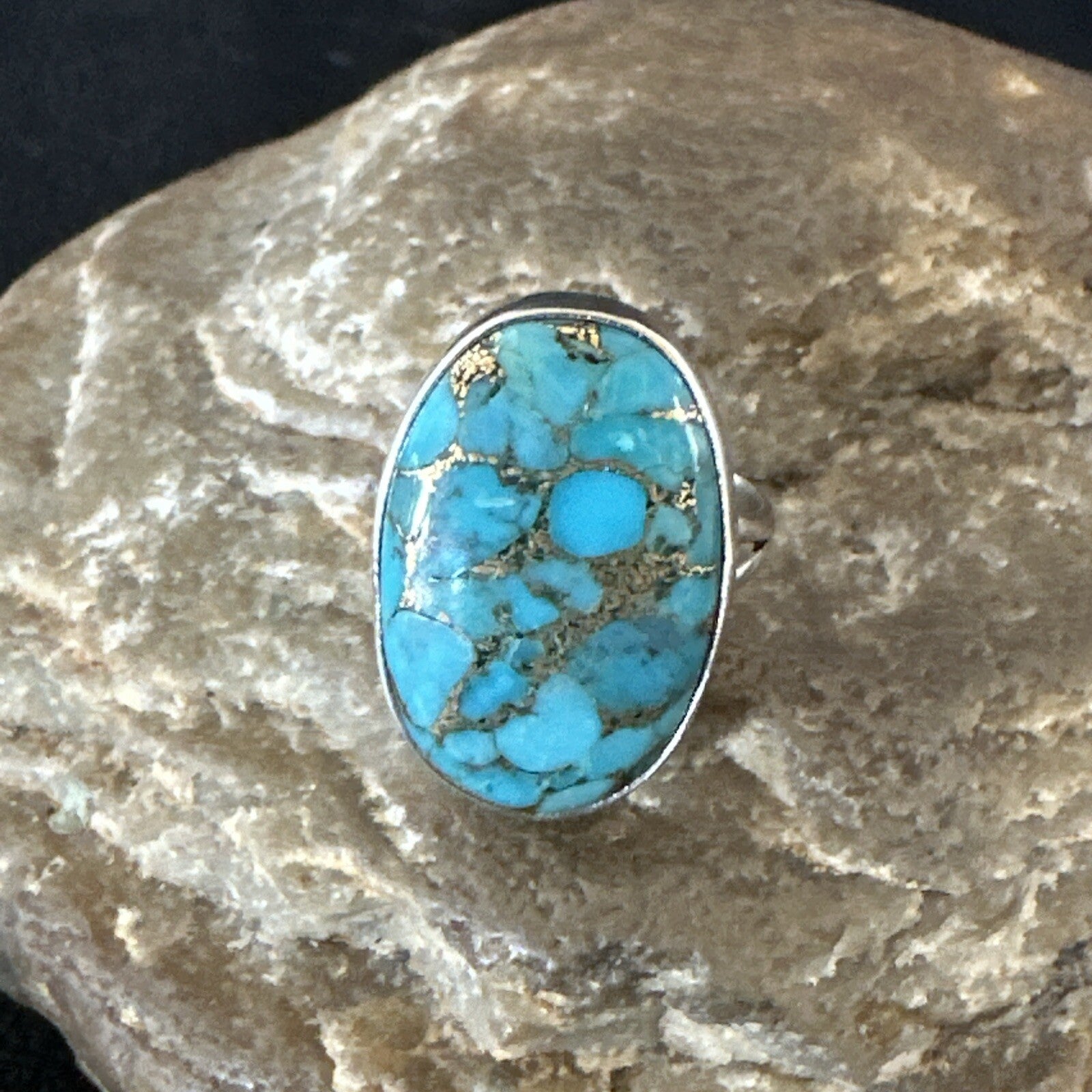 Mohave Native Navajo Sterling Silver Blue Turquoise Ring Sz 7 18242