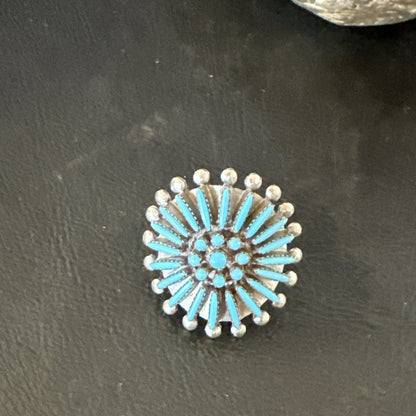 Blue Turquoise Zuni Sterling Silver Needle Point Cluster Ring Size 8 17843