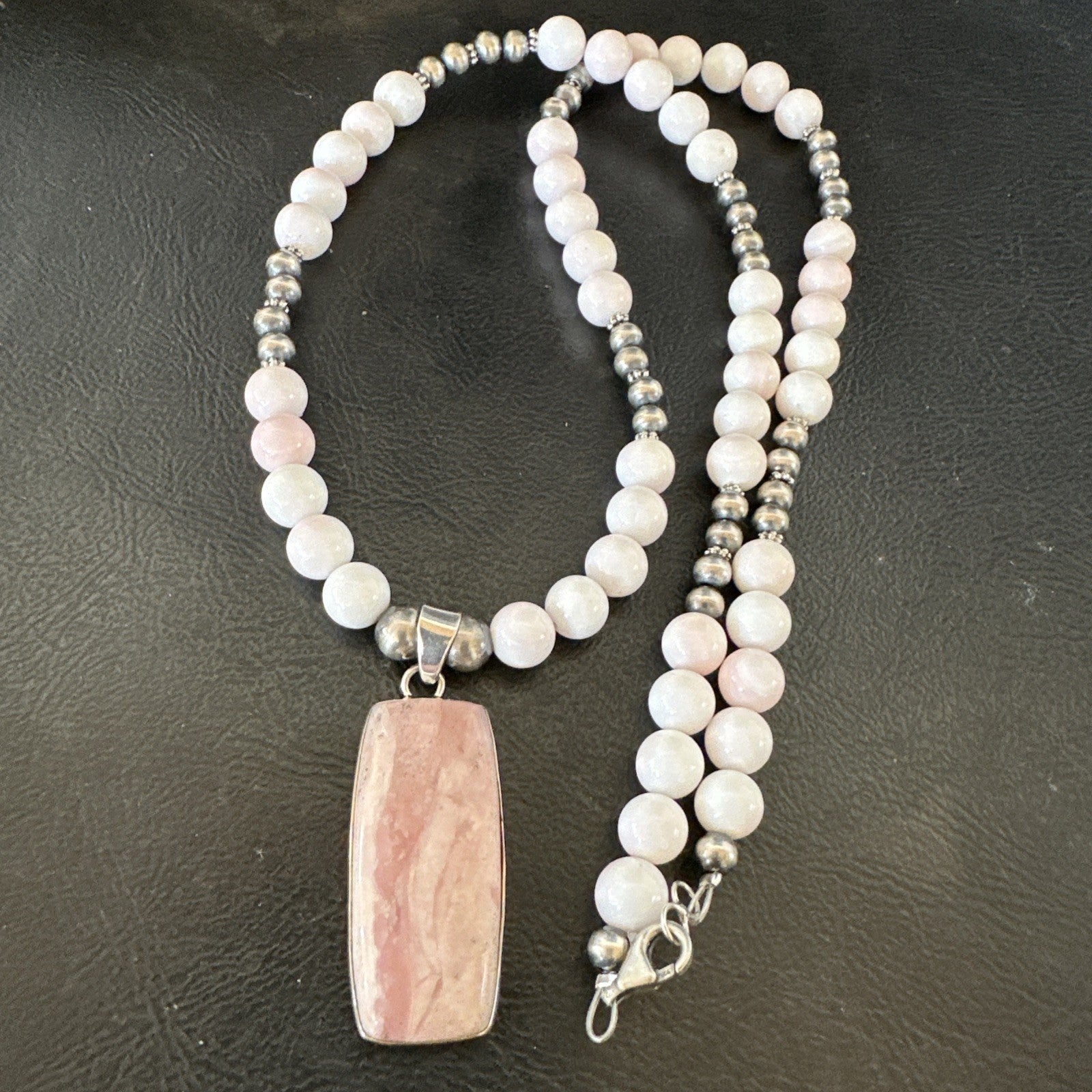 Southwestern Sterling Silver Pink Queen Conch Bead Necklace Pendant 20" 19584